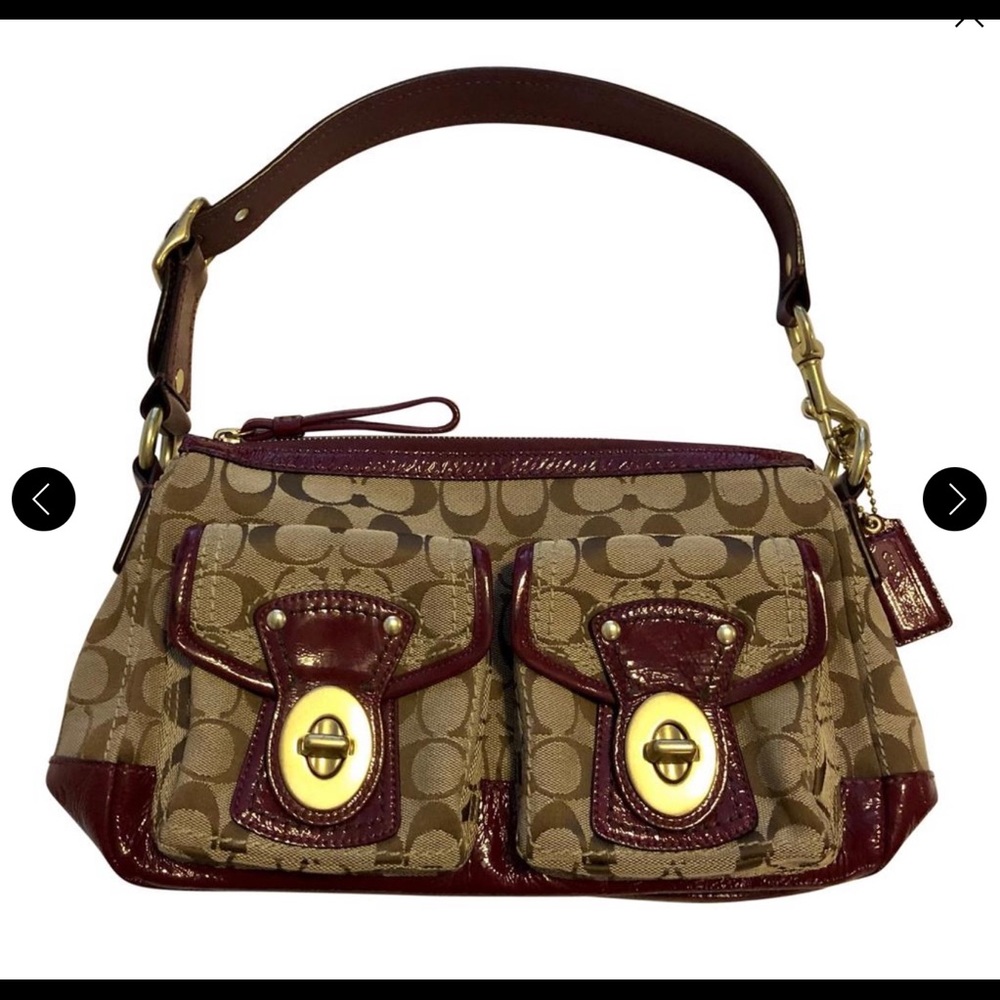 Coach Signature Handbag - Wine & Brown
